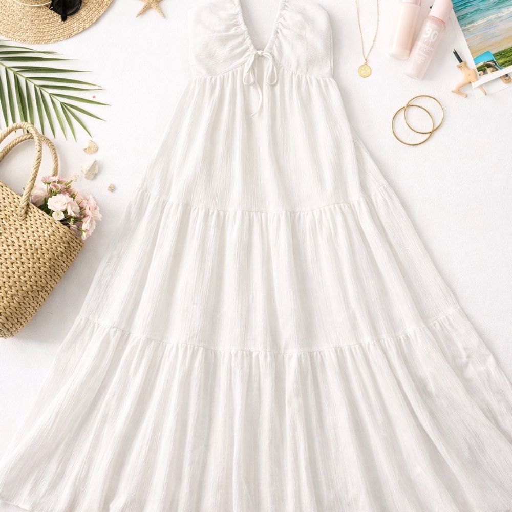 Women's White Tiered Maxi Dress - Lightweight Summer Sun Dress